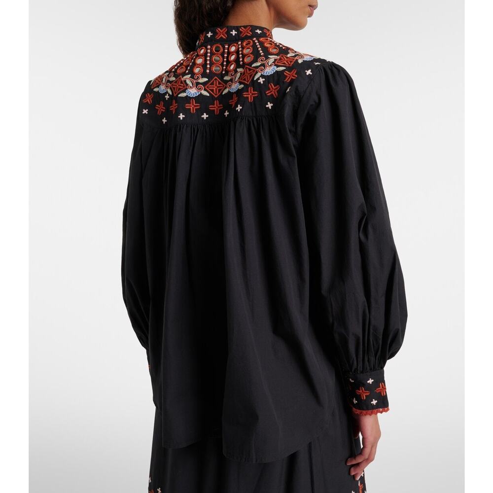 Farm Rio Embroidered cotton button front black blouse size XL - Picture 3 of 12